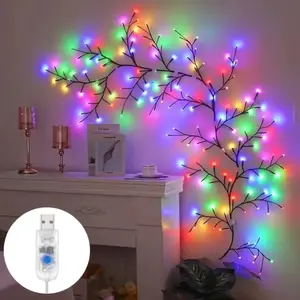 1pc of 1.8 Meters/71 Inches 96 LED Flexible Willow Vine Lights, Birch Lamp, Featuring 8 Modes, Usb-Powered Decorative Lighting Ideal for Creating Ambiance in Bedrooms, Living Rooms, Birthday Celebrations, Festivals, Weddings, Christmas, Ramadan