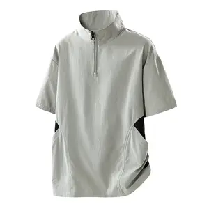 Men’s half-zip stand collar T-shirt, quick-dry sports T-shirt, casual outdoor short-sleeve top, men’s lightweight breathable summer fashion versatile shirt