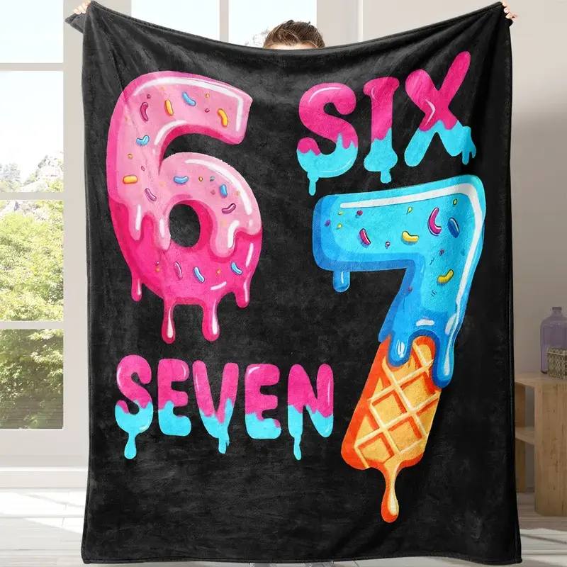 Letter Print Blanket, Six Seven Pattern Design, Perfect for Office Naps & Travel, Ideal Gift for Home School Picnic