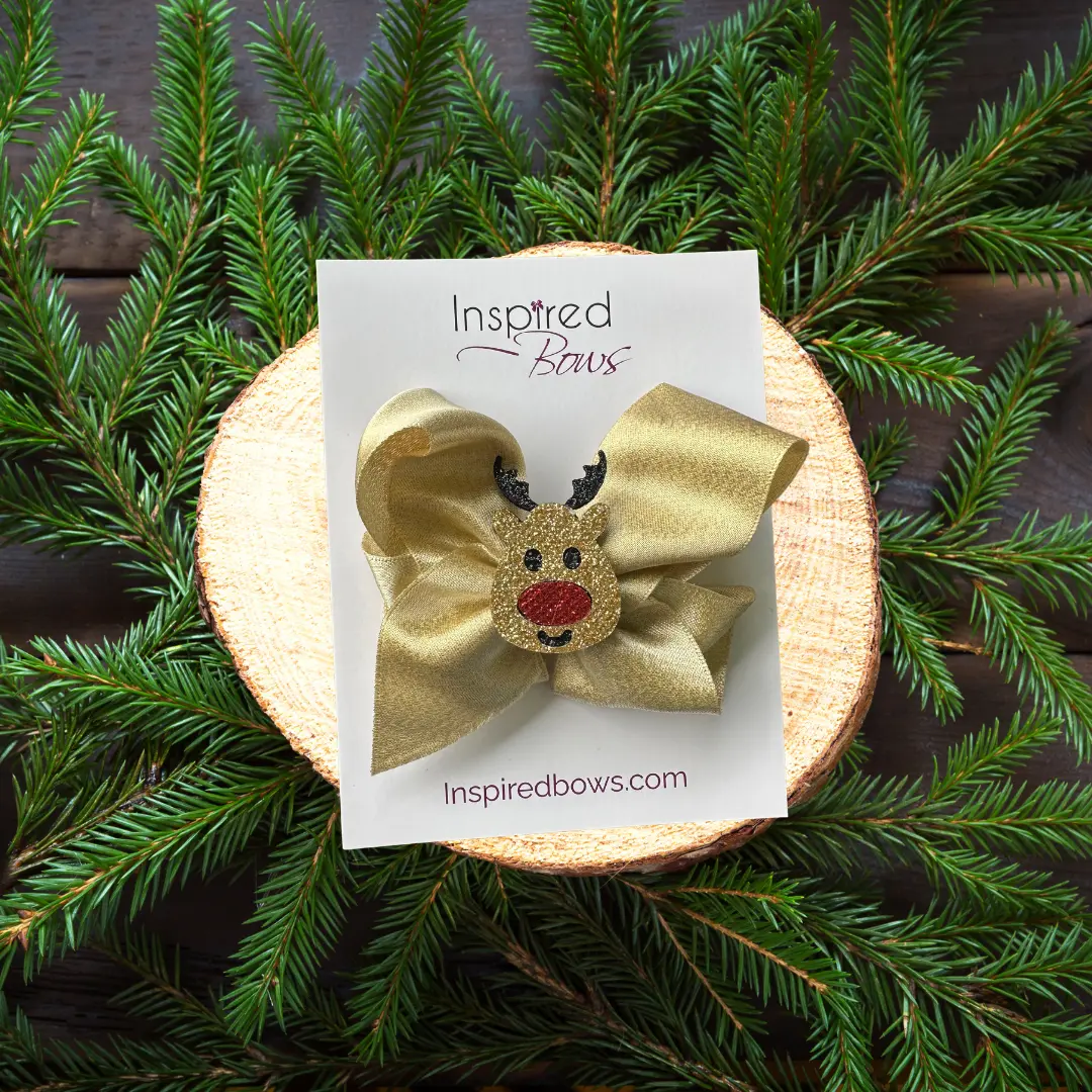 Reindeer Christmas Holiday Hair Bow - 4 inches on alligator clip
