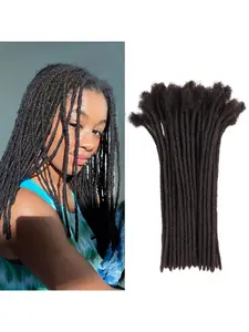 10-100 Stands 0.6cm Loc Extensions Human Hair, Dreadlock Extensions Human Hair Handmade Permanent Dreads Extensions for Men/Women/Kids Natural Black Braided Dreads Wave