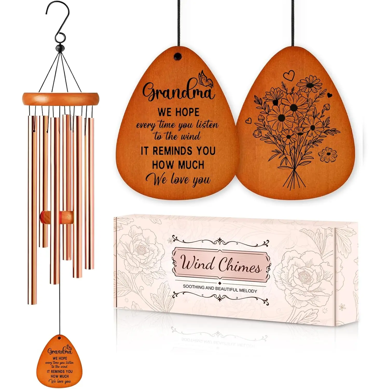 Wind Chimes for Grandma,Unique Mother's Day & Birthday Gift from Grandkids,Thoughtful Grandma Present for Thanksgiving & Holidays,Garden or Home Decoration Gift for Grandma (Rose Gold)