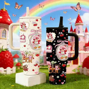 40oz Strawberry Girl Insulated Car Tumbler, Cute Aesthetic Pink Cup with Handle and Straw, Double Wall Stainless Steel Drinkware Vacuum Mug for Hot Cold Drinks, Perfect Valentine’s Day Birthday Gift for Girlfriend Women Girls