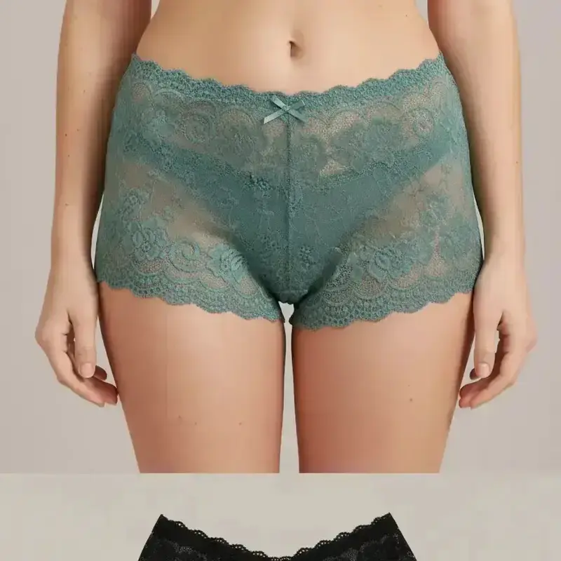 Women's Floral Lace Bow Scallop Sheer Knicker, Soft Breathable Knicker, Comfy Breathable Panty for Daily Wear, Women's Underwear for All Seasons, Trim Lace Panty, Casual Comfy Panties