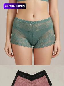 floral lace women's bow scallop sheer knicker, fashion comfy breathable cozy casual style panties for daily wear, elegance, womenswear clothes, girlfriend gift bundle, gifts for her, lingerie for women, women underwear