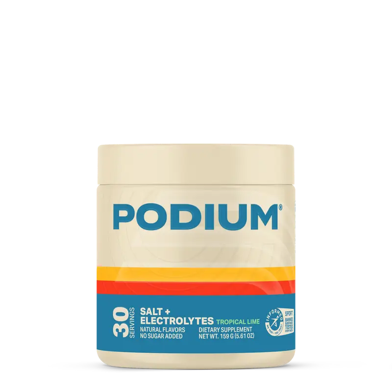 PODIUM NUTRITION Tropical Lime Salt + Electrolyte Drink Mix Powder, Mineral-Infused Dietary Fitness Supplement with Magnesium & Muscles Support, Prop 65 Safe Hydration Powder for Workout Cramping Prevention