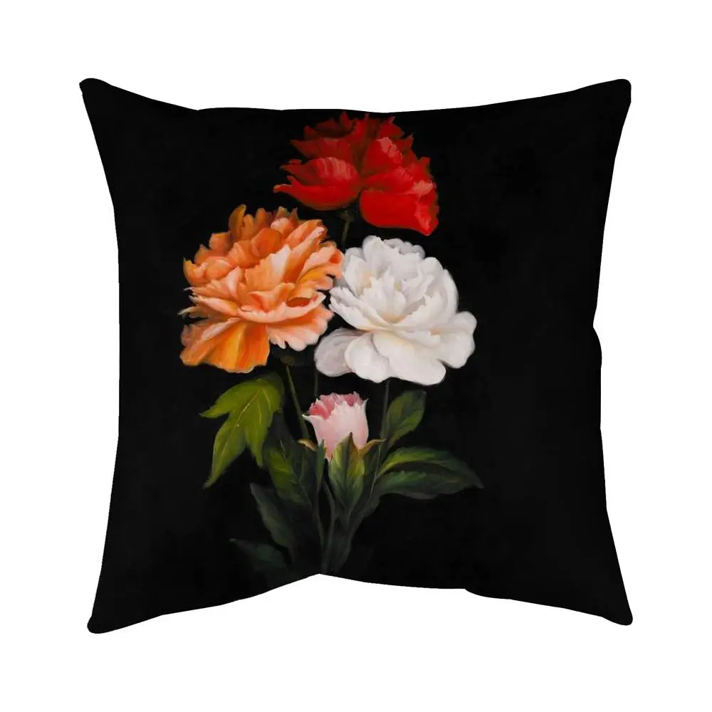 360 Stand 5541-1616-FL135 16x16 in. Romantic Black Flower Cushion - 3 Roses Decor, Botanical Art, Polyester Fill, Bedroom Decor, Romantic Bedroom Accessories, Decorative Accessories, Floral Motif, Black Rose Floral Standard Pillows, Floral Accent Standard
