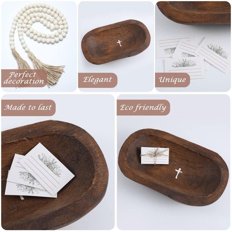 Easter Gift Wooden Prayer Bowl with 10 Prayer Cards Vintage Prayer Bowl with Cross & Tassel Garland Religious Decorations for Home Living Room Bedroom Church Easter Home Decor Easter Basket Stuffers