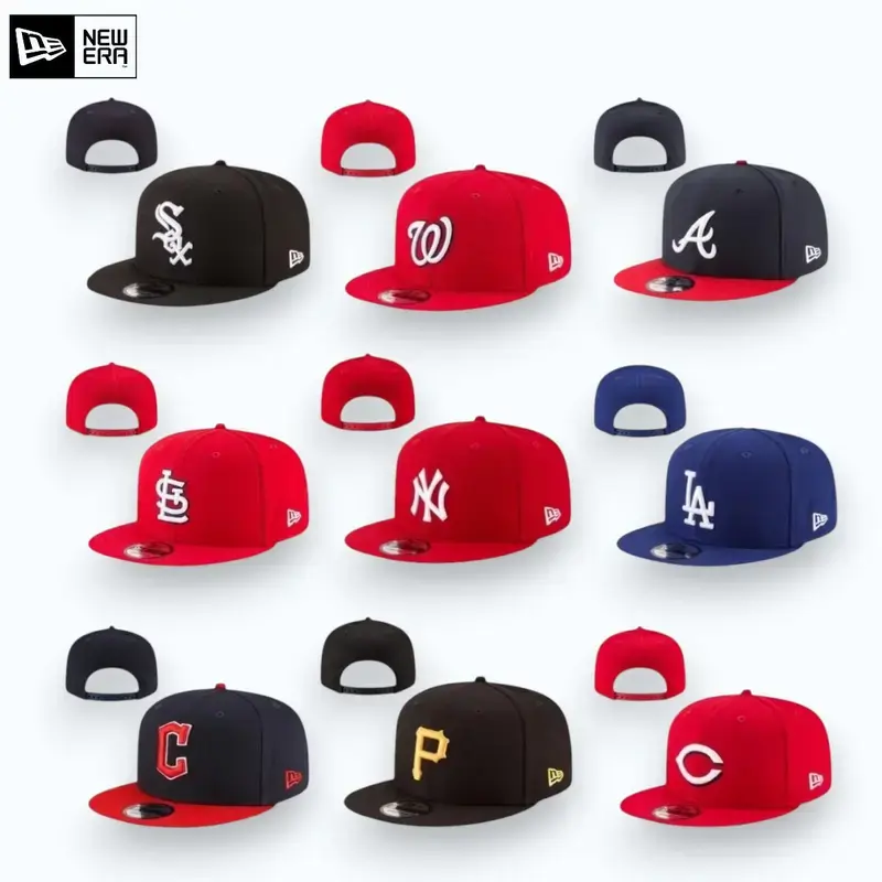 New Era MLB Adjustable Snapback Hat – Dodgers, Yankees, White Sox, Cardinals, Nationals, Pirates, Braves, Guardians – Flat Brim Baseball Cap for Men Women, Team Fan Apparel, Streetwear Style, Gorra Deportiva Unisex, USA Fashion