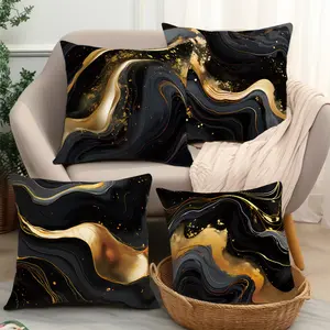 Black Gold Fluid Pillow Cover 4PCS Abstract Fashion Simple Cushion Cover Birthday Gift Suitable for Porches, Courtyards, Sofas, Living Rooms, Outdoor (No Pillow Core) (Double sided Pattern)