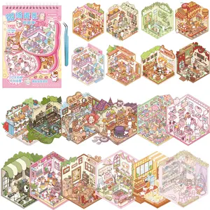 20 Sets DIY 3D House Stickers Scene Collection Book for KidsAdults, with Tweezers Make Your Own Shop House StickersTherapy for Adult Relief Stress