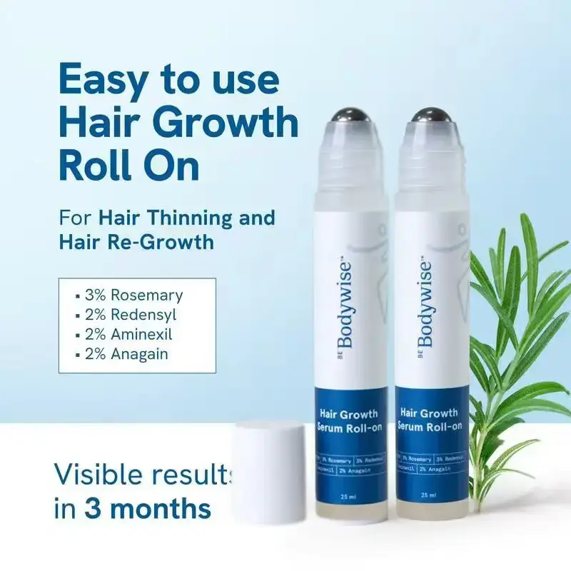 Be Bodywise Advanced Hair Growth  Roll-On Serum | 3%25 Rosemary | 2%25 Aminexil | 3%25 Redensy l 2%25 Anagain | Precision Scalp Applicator | Paraben & Sulphate Free | Non oily and mess free