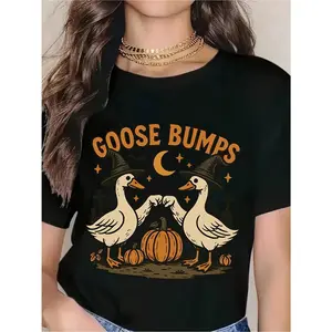 Goose Bumps Halloween T-Shirt, Witch Goose Clipart, Cute Goose Halloween Design, Fist Bump Geese Sublimation, Fall Pumpkin Goose T-Shirt