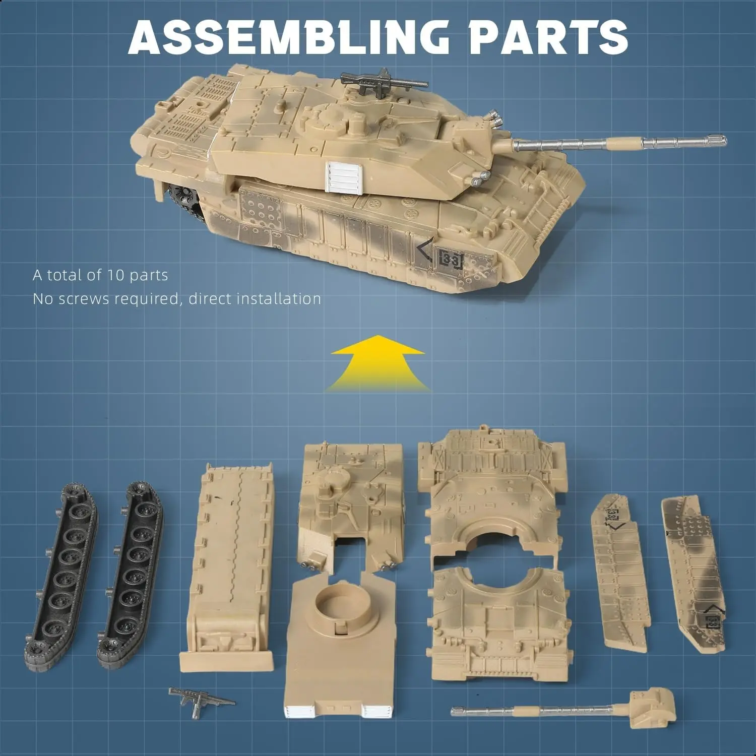 Tzz Plastic Model Tank Assembly Kit, Collectible Models, Holiday Gift for DIY Enthusiasts, High-Quality Plastic Model Building Set, DIY Engineering Model, Creative Building Set, Complete DIY Set