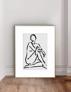 Minimalist Nude Figure Oversized Art Print, Modern Figure Drawing, Female Nude Figure Art, Abstract Nude Figure, Black & White Line Art