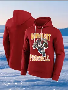Men's Kansas City Football Hooded Sweatshirt, Casual Fashion Letter Embroidery Hoodies, Loose-Fitting Fall & Winter Pullover, Unisex Warm Sportswear,Casual Wear