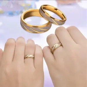 Gold color couple ring wave pattern wedding ring for men and women engagement jewelry gift