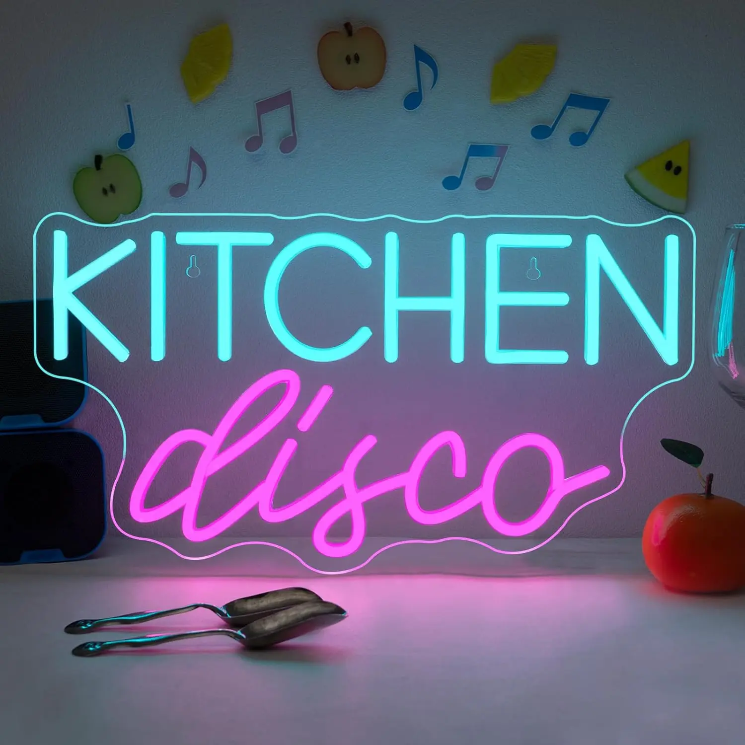 JURONG Kitchen Disco Neon Signs for Wall Decor, Dimmable LED Neon Light USB Powered Light Up Signs for Home, Canteen, Restaurant, Cing Room Party, Kitchen Decor Gift