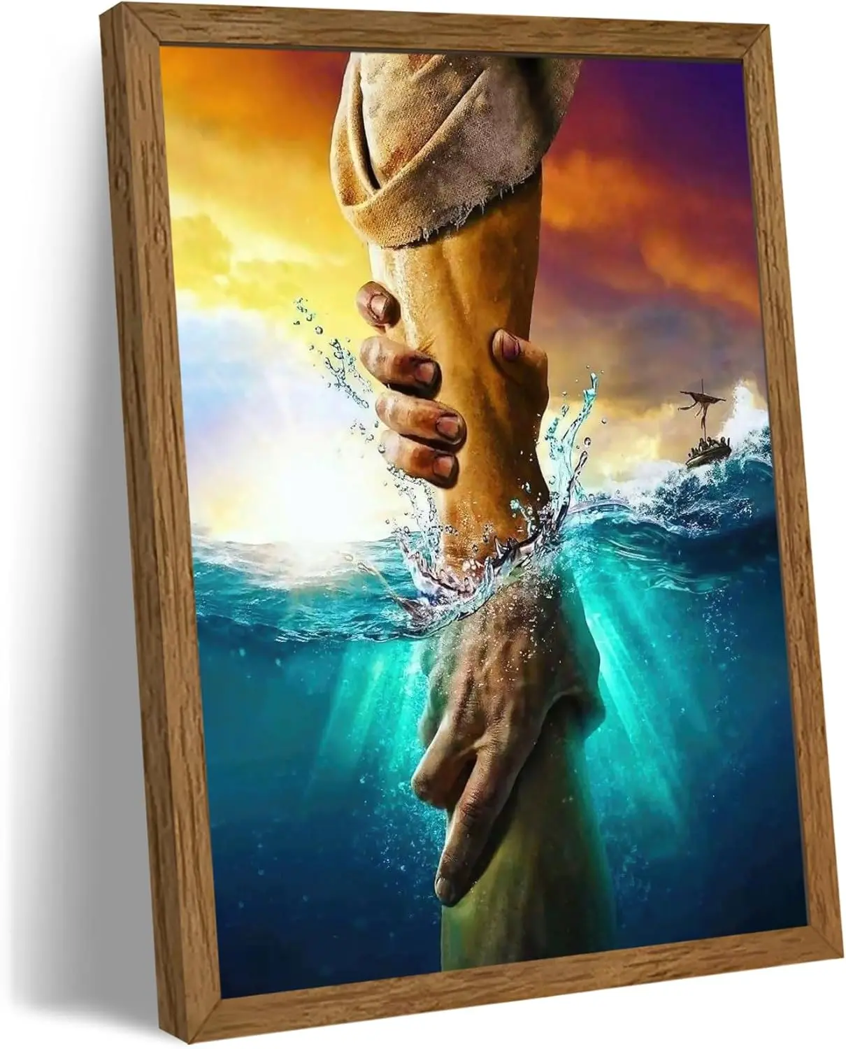 Home Decor Spirit Jesus Christ Canvas Wall Art The Hand of God Jesus Reaching Into Water Christian Painting Prints Biblical Wall Decor Religious Room Decor for Church Prayer Room Schools 12'' x 18'' UNFRAMED