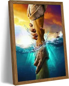 Home Decor Spirit Jesus Christ Canvas Wall Art The Hand of God Jesus Reaching Into Water Christian Painting Prints Biblical Wall Decor Religious Room Decor for Church Prayer Room Schools 12'' x 16'' UNFRAMED