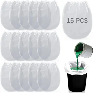 15 Pcs Paint Strainer Bags 5 Gallon, Bucket Paint Filters Strainer 5 Gal with Stretchable Elastic Top Opening paint Screen for 5 Gallon Bucket Nylon White Fine Mesh Bag for Gardening, Plant Protection