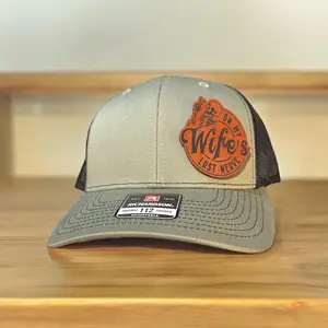 Custom Richardson Hat with Custom Leather Patch, Gray Front, Black Back, and Funny Design, Perfect for Husband and Wife