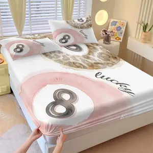 3Pcs Vintage Lucky 8 Ball Fitted Sheet Set No Fillers, Leopard Print Bed Sheet Set, Y2K Aesthetic Bedding Set with 2 Pillowcases, Deep Pocket Bedding for Teen Girls Bedroom Dorm Decor, Great Gift for Trendy Girls