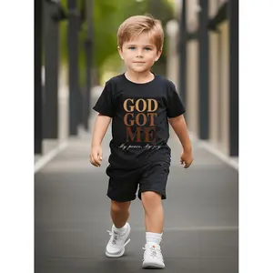 God Got Me Boys Summer Outfit Set Featuring a Comfortable Polyester TShirt and Shorts With a Casual Round Neck NonTransparent Design Ideal for Infants Ages Zero to Three and Ideal for Outdoor Activities