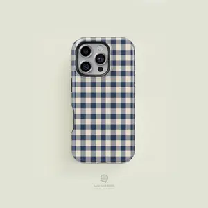 Mini Gingham Navy & Cream iPhone Case for iPhone 17 16 15 14 13 Pro Max Plus Models Casing Shell
