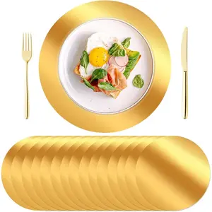 100PCS Round Gold Placemats, 13" Disposable Paper Placemats For Dining Table, Mirrored Gold Charger Place Mat For Kitchen Banquet Table Setting, Wedding, Birthday Dinner Party Decor