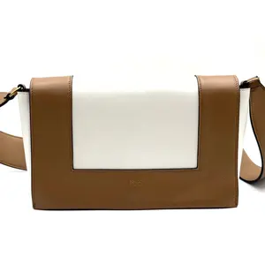 Pre-owned Celine Leather Shoulder Bags CALUX Frame Bag in Brown & White Bag