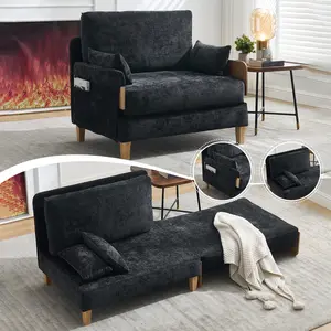 Foldable sofa bed recliner,  3-in-1 convertible sleeper,  mid-century modern decor,  suitable for small spaces,  with three pillows,  can be placed in the bedroom study room guest