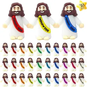 30 Piece Mini Jesus Figurine Bulk, Pocket Jesus Loves You Religious Party Gifts, Sunday School Baptism Presents, Easter Egg Stuffers