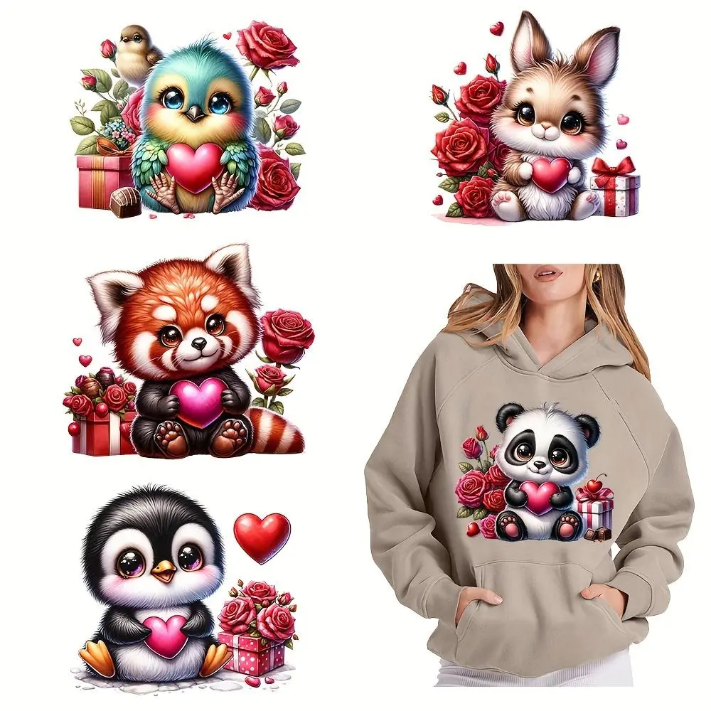 Cartoon Animal Pattern DTF Transfer Sticker, 6 Counts/set DIY Transfer Sticker, DIY Decorative Sticker for Clothes, Bags, Crafts, Gifts, DIY Rose Flower