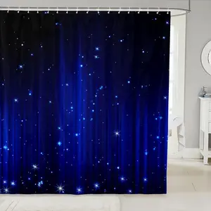 Royal Blue and Black Shower Curtain Set for Boys Girls Ombre Glitter Curtains Bathroom Decor,Abstract Striped Fabric Shower Curtain,