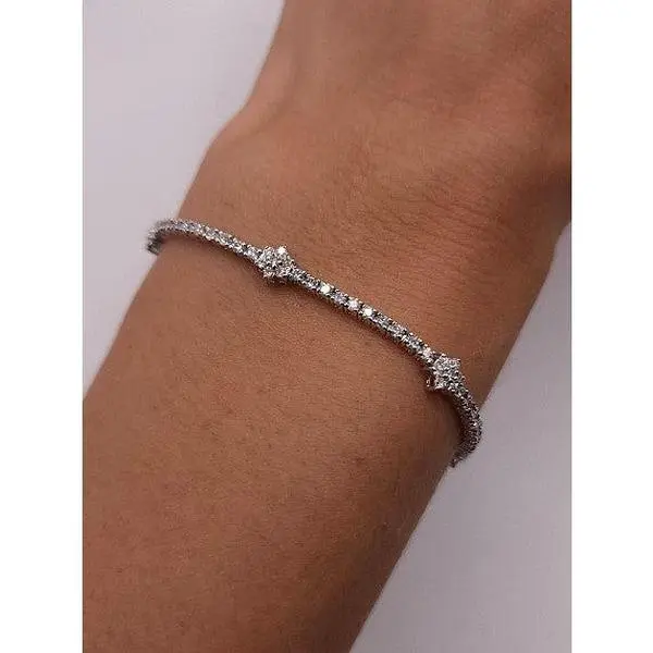14Kt Gold 2.06 Ct Genuine Natural Diamond Flower Tennis Bracelet