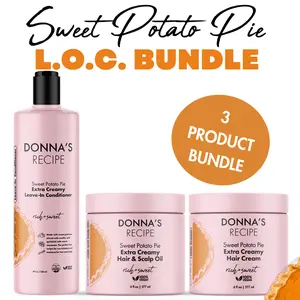 Donna's Recipe Sweet Potato Pie L.O.C. Bundle - Extra Creamy Leave-In Conditioner, Hair & Scalp Oil, Hair Cream - 3-Step Moisture Layering for Dry Hair Care