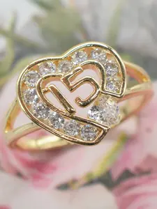 Elegant Heart Shaped '15' Ring for Women, Statement Ring, Zirconia Inlaid Sparkling Zircon Inlay for Sensitive Skin, Perfect for Adult Ceremony, Birthdays or Anniversaries