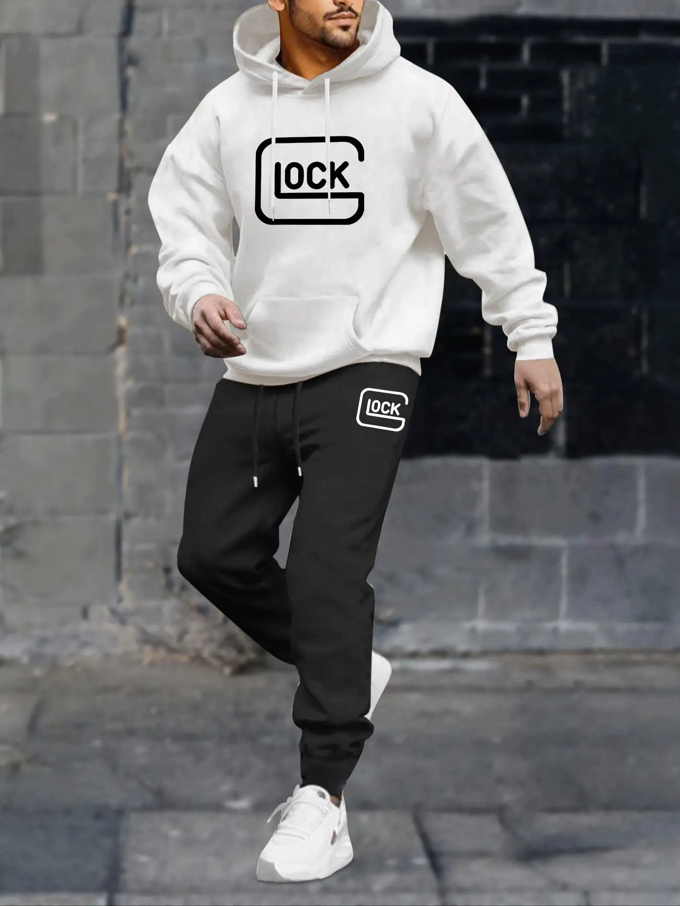 Men's Letter Graphic Print Drawstring Hoodie & Sweatpants Set, Casual Fashion Regular Fit Two-piece Outfits for Daily Wear, Men's Clothes for Fall & W