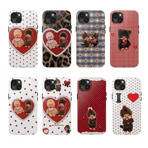 Monchichi Polka Dots Mix Leopard Tough Phone Case, Cutest Design Striped Case Cover Suitable for iPhone 17-11 Pro Max/Plus and  Samsung Galaxy S23-25