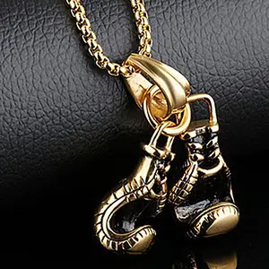Vintage Boxing Gloves Pendant Necklace For Men Punk Hip Hop Style Gold Color Titanium Steel Chain Fashion Women Jewelry Gifts