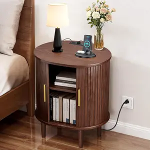 DHHSmart LED Nightstand with Power Strip, Modern Bedside Table with Open Storage Shelf & 4 Drawers, Minimalist Side Table with Charging Hub & USB for Modern Home Decor