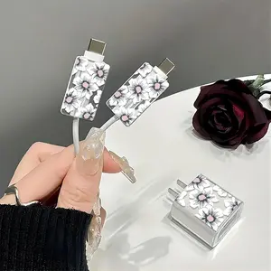 Flower Pattern Charger & Cable Protector, Phone Charger & Cable Protective Case, Phone Accessories Compatible with iPhone 18W/20W Charger