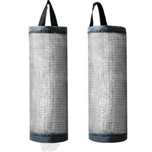 Fast Shipping - Plastic Bag Holder, Mesh Grocery Bag Holder Hanging Storage Bag Dispenser (Dark Grey 2 Packs) Organizer Hangable