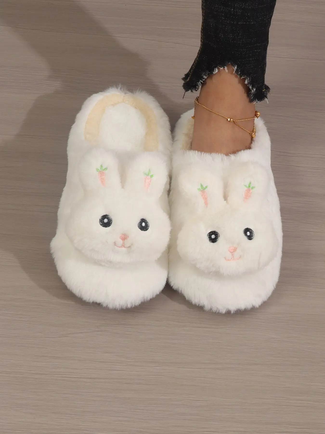 Women's Cute Rabbit Design Bedroom Slippers, Trendy Fluffy Soft Warm Bedroom Slippers, Slippers for Fall & Winter, Fashion Funny Fuzzy Bunny Slippers