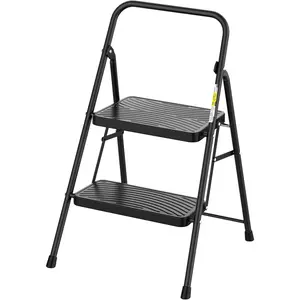 2 Step Ladder, Step Stool with Wide Anti-Slip Pedal, Folding Step Stool with Convenient Handle for Home and Kitchen, Black