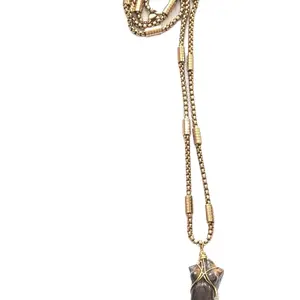 Gold Wire Wrapped Crystal Pendant Necklace  Natural Stone Statement Necklace | Handmade Boho Jewelry Gift for Her