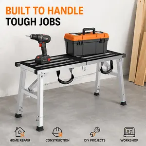 Folding Work Platform Height Adjustment 19-27"(H), Maximum load capacity 400 lbs, Portable Steel Step Ladder Stool, Perfect for RV Cleaning, Home Painting and Reaching High Places
