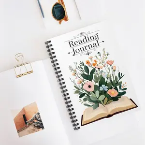 Floral reading journal spiral notebook, bookish cover, lined pages