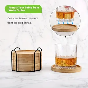 2/4/6PCs Blank Solid Bamboo Tray and Coaster, Tea Tray Plant Tray with Flowers, Grass and Succulent Plant for Tea, Coffee, Cake and Snack